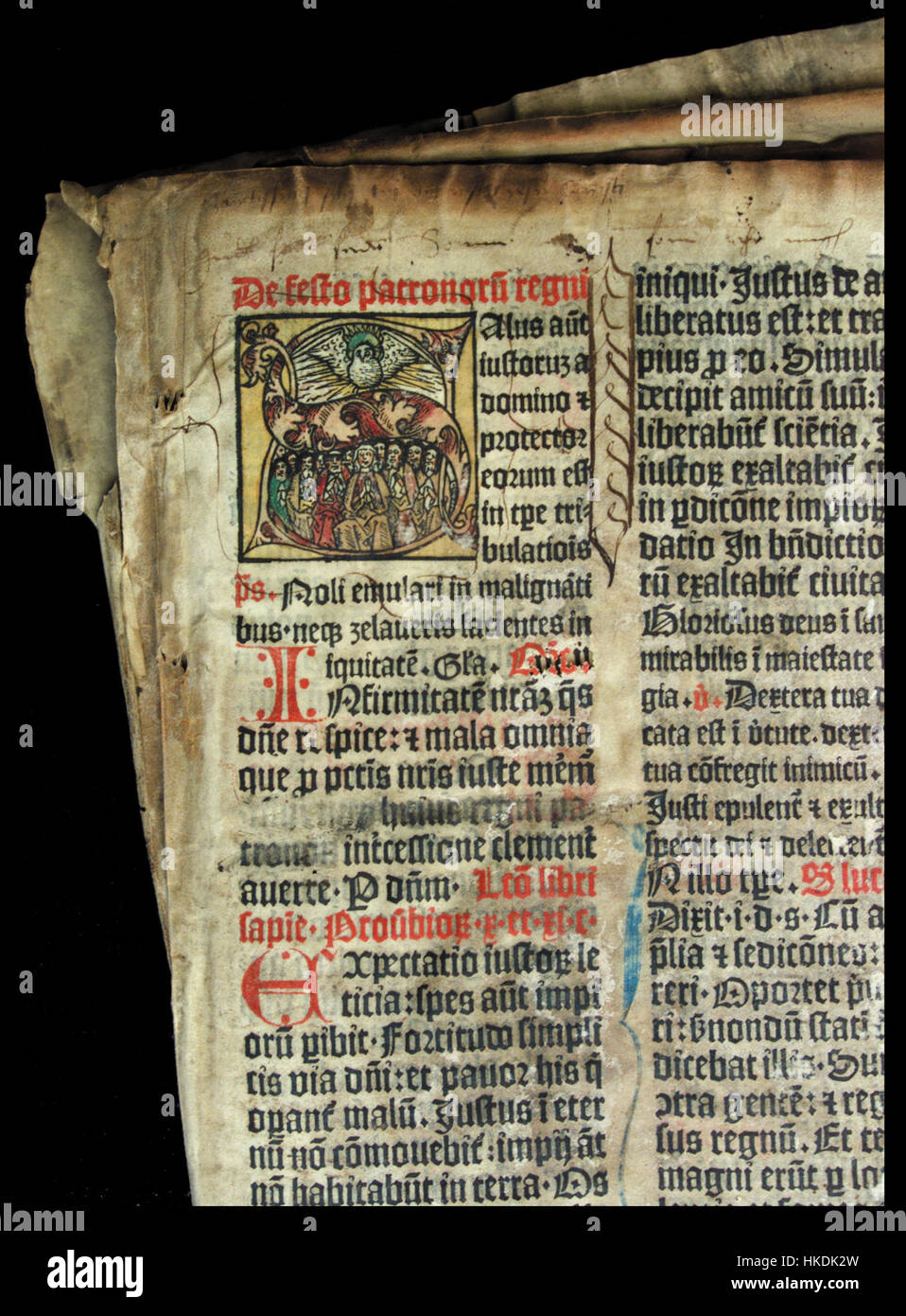 Die *Missale Aboense*, eine historische liturgische Handschrift aus dem Mittelalter, ist ein wichtiges Beispiel christlicher Kunst und Religionsgeschichte. Diese beleuchtete Handschrift enthält Gebete und Gottesdienste, die vom Klerus in der Diözese Åbo (heute Turku, Finnland) genutzt werden. Stockfoto