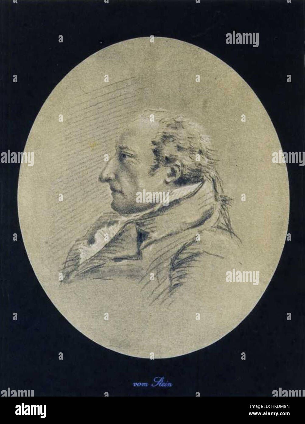 Dieses Porträt zeigt Freiherr vom Stein, einen prominenten deutschen Staatsmann, neben Karoline von Riedesel, der Ehefrau eines Militärführers. Das Porträt spiegelt den klassischen Stil des frühen 19. Jahrhunderts wider. Stockfoto