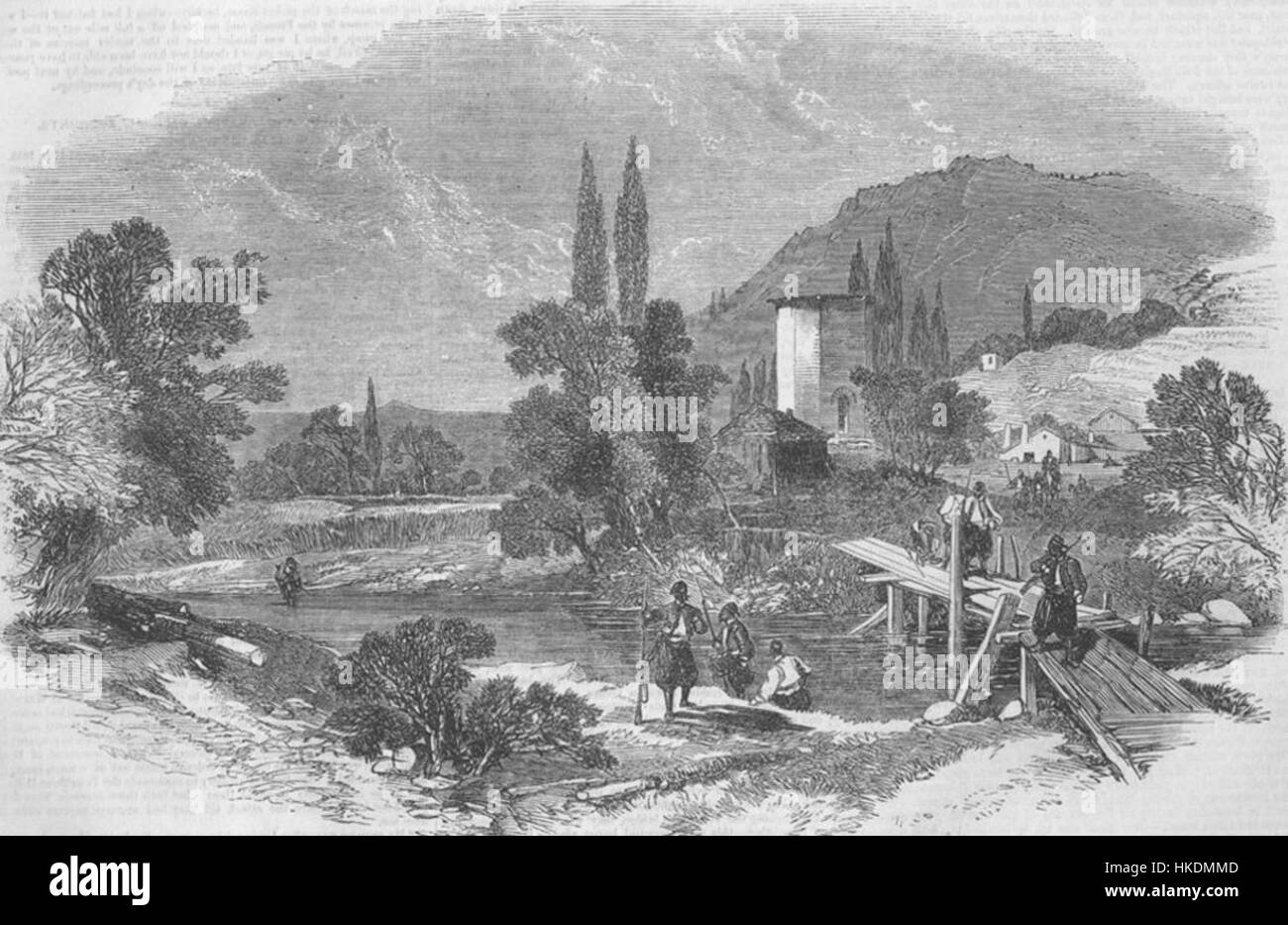 *Chorgun*, gemalt 1855, ist ein historisch bedeutsames Werk, das einen Moment in der Zeit einfängt. Das Stück stellt den künstlerischen Stil und die kulturellen Themen seiner Zeit dar und bietet einen Einblick in die künstlerische Landschaft des 19. Jahrhunderts, in der Landschaften und kulturelle Interaktionen der Epoche dargestellt werden. Stockfoto