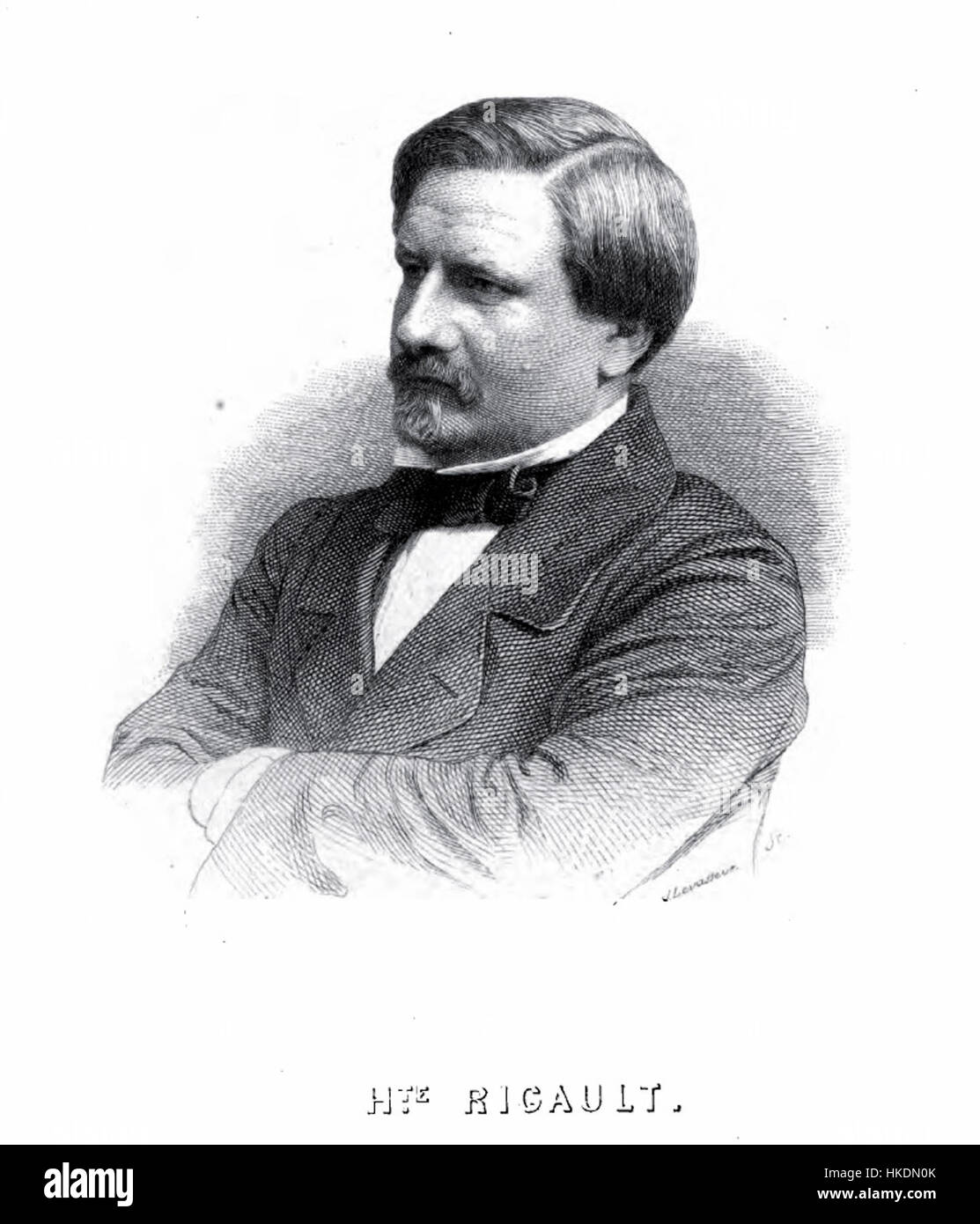 Ein Kunstwerk von H. Rigault, das ein altes und historisches Gemälde zeigt. Das Stück spiegelt den klassischen Kunststil wider, wahrscheinlich aus dem späten 19. Oder frühen 20. Jahrhundert, und verkörpert die feinen Techniken der Epoche. Stockfoto