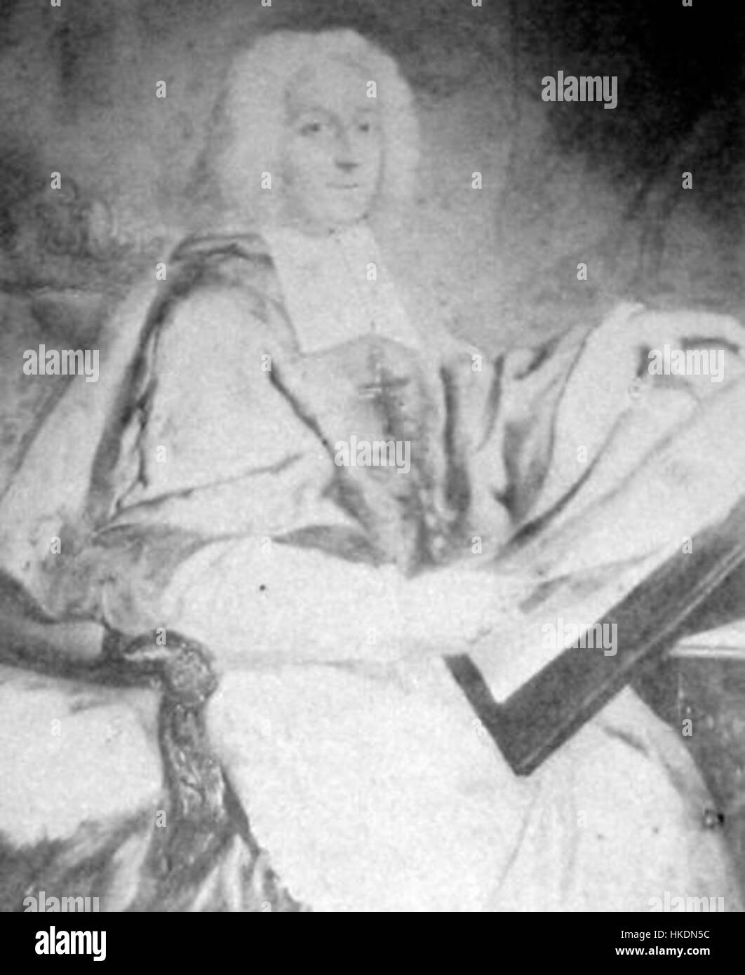 Dieses Porträt von Mgr. Lefevre Laubiere stellt einen religiösen Führer des 19. Jahrhunderts dar. Das Ölgemälde spiegelt die formale Kleidung und den würdevollen Ausdruck dieser klerikalen Figur wider und unterstreicht den Stil und die Raffinesse dieser Zeit. Stockfoto