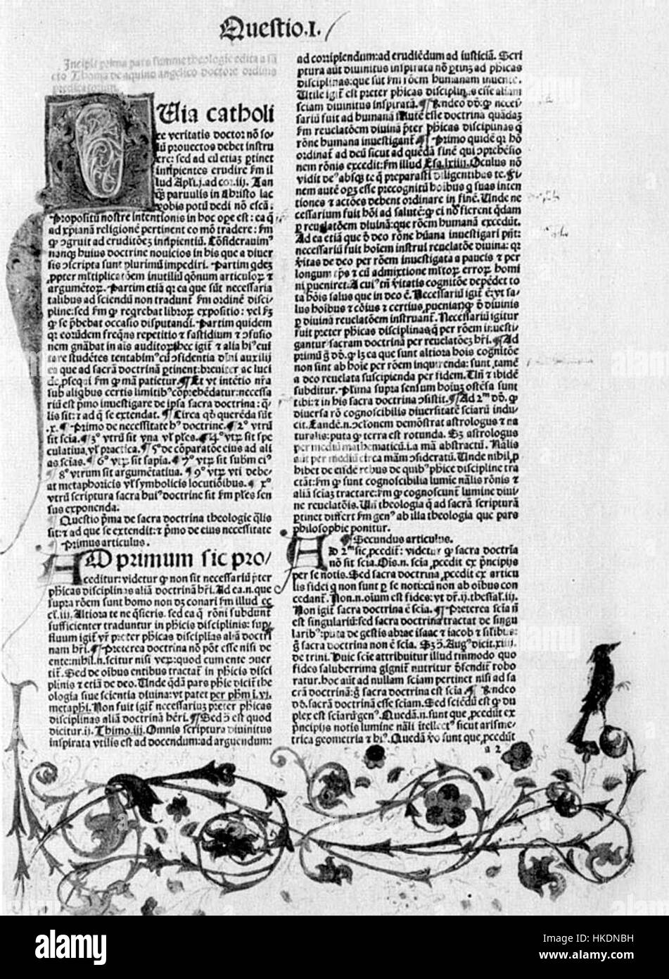 Die „Summa Theologiae“ von Thomas von Aquin, veröffentlicht 1482, ist eines der bedeutendsten Werke der mittelalterlichen Philosophie und Theologie. Dieses wichtige Manuskript deckt die grundlegenden Prinzipien der christlichen Theologie ab und beeinflusst bis heute die theologische Forschung. Die 1482 erschienene Ausgabe zeichnet sich durch ihre historische und religiöse Bedeutung für die Gestaltung des westlichen Denkens aus. Stockfoto