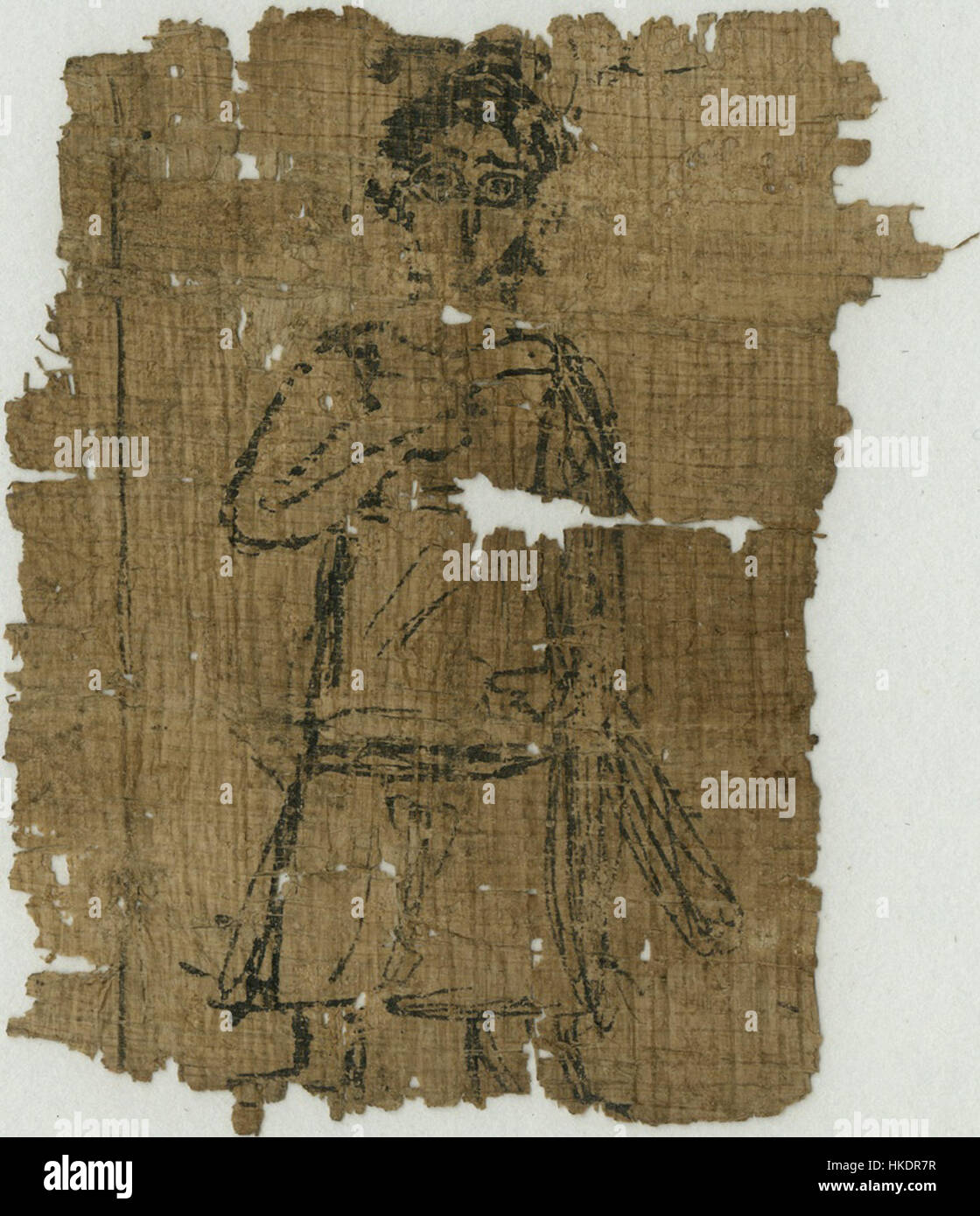 Papyrus Oxyrhynchus 2652, eine antike Handschrift, die die Werke Menanders enthält, insbesondere „Agnoia“. Dieser Text gibt Einblicke in das antike griechische Theater und die dramatischen Traditionen der hellenistischen Zeit. Stockfoto