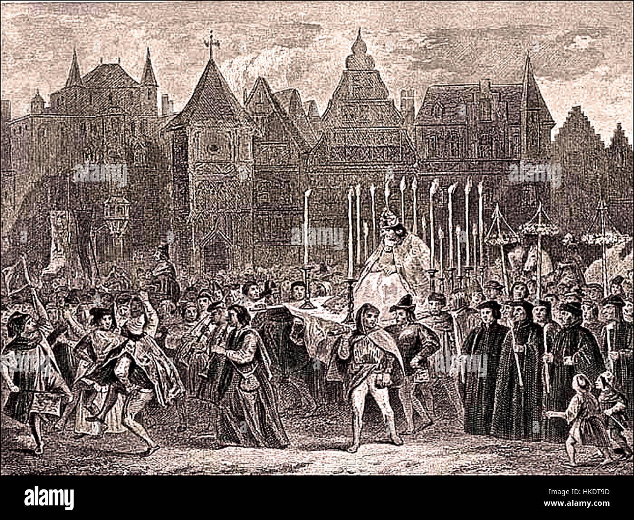 Diese von Louis Boulanger geschaffene und von W. Finden gravierte Ätzung „Le ROI des fous“ zeigt eine dramatische Szene, die wahrscheinlich von einer historischen oder literarischen Figur inspiriert ist. Das Werk spiegelt den Stil des 19. Jahrhunderts wider und verbindet detaillierte Stiche mit allegorischen Themen. Stockfoto