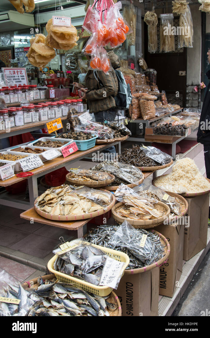 traditionelle Trockenfisch Geschäft in Hongkong Stockfoto