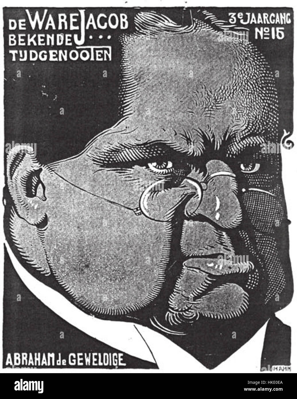 Diese Zeichnung von Albert Hahn vom 16. Januar 1904 erscheint in der Zeitschrift „de Ware Jacob“ (der wahre Jakob). Es spiegelt die politischen Karikaturen des Europa des frühen 20. Jahrhunderts wider und konzentriert sich auf zeitgenössische Themen der Zeit. Stockfoto