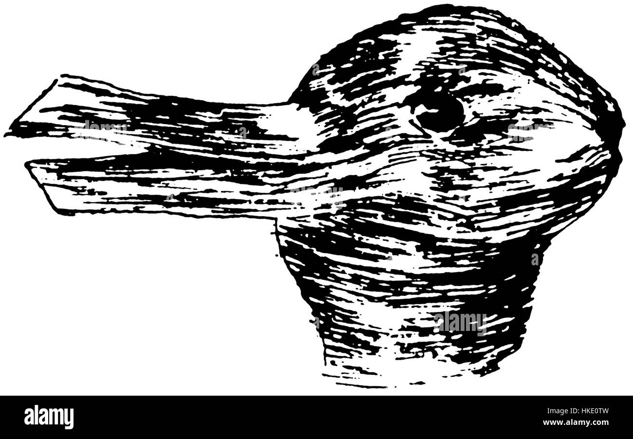 Ein visuelles Kunstwerk, das die optische Illusion einer Ente und eines Kaninchens darstellt und die Auseinandersetzung des Künstlers mit Wahrnehmung und Mehrdeutigkeit zeigt. In diesem Stück wird die Verwendung von Kontrast und visuellen Tricks hervorgehoben, ein gängiges Thema in der Kunst, das das Verständnis der Realität des Betrachters herausfordert. Stockfoto