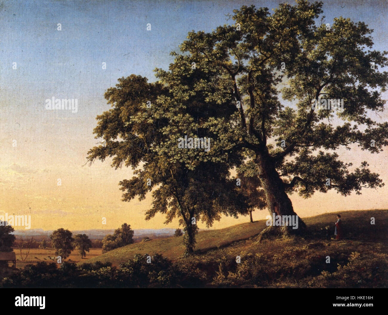 Das Gemälde „Charter Oak Church“ zeigt die historische Kirche, die für ihre Rolle in der amerikanischen Geschichte bekannt ist. Das Bild veranschaulicht die Bedeutung der Kirche in den Anfängen der amerikanischen Unabhängigkeit und ihre kulturelle Bedeutung. Stockfoto