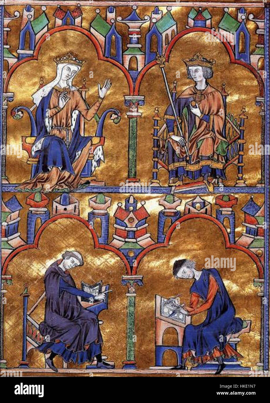 Die *Bibel von St. Louis* ist eine illustrierte Handschrift aus dem 13. Jahrhundert, die von König Ludwig IX. In Auftrag gegeben wurde. Es ist bekannt für seine exquisiten Illustrationen und religiösen Themen, die die künstlerischen und theologischen Werte des Mittelalters in ihren lebendigen, detaillierten Miniaturen veranschaulichen. Stockfoto