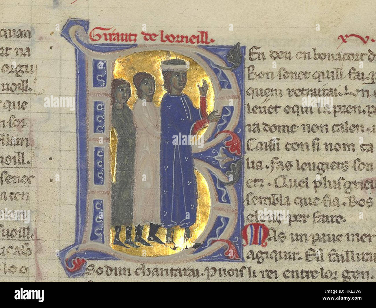 Guiraut de Bornelh war ein prominenter mittelalterlicher Troubadour aus dem 12. Jahrhundert, bekannt für seine lyrischen Lyrik und Lieder, die die okzitanische literarische Tradition prägten. Seine Werke werden für ihre Verfeinerung und ihren Einfluss auf spätere poetische Formen gefeiert. Stockfoto