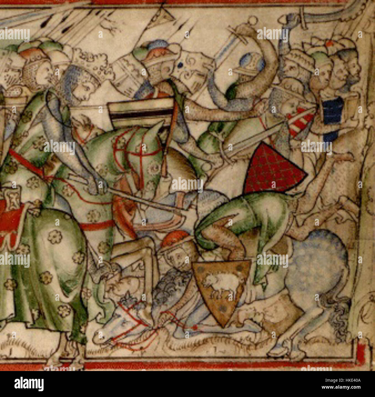 Dieses Kunstwerk zeigt, wie König Harald Hardrada von Norwegen die northumbrische Armee besiegte, die von Earls Edwin und Morcar in der Schlacht von Fulford in der Nähe von York am 20. September 1066 geführt wurde. Stockfoto