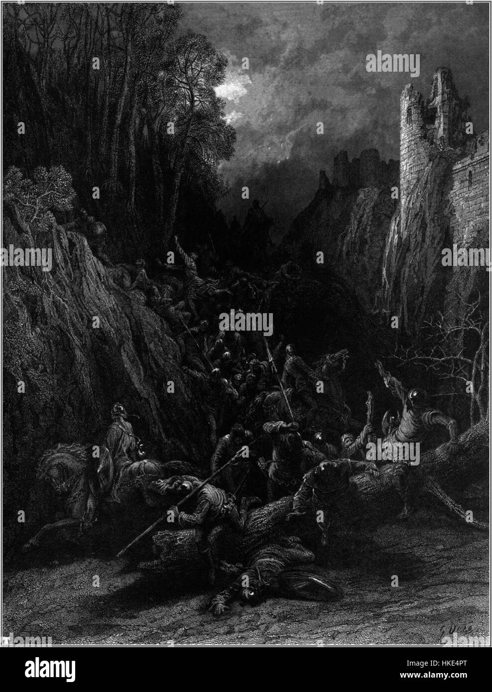 Dieses Kunstwerk, inspiriert von Alfred Lord Tennysons „Idylls des Königs“, stellt Szenen aus der Arthurischen Legende dar. Das Stück spiegelt die ideale und Tragödien des Hofes von König Artus wider und verbindet poetische Themen mit bildender Kunst. Stockfoto