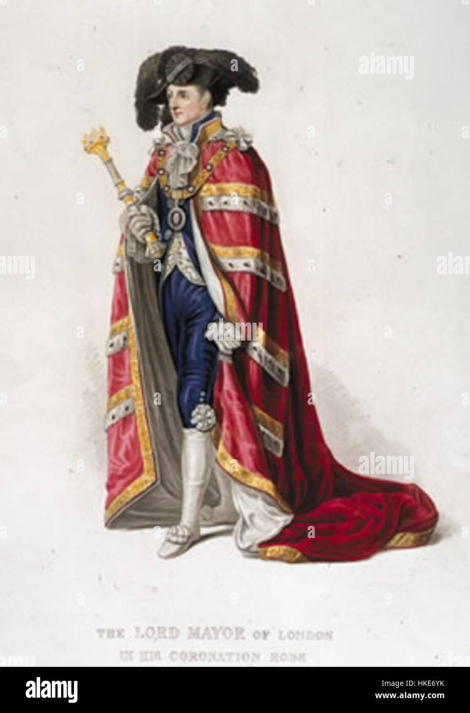 Die Krönungsroben des Lord Mayor of London sind zeremonielle Kleidungsstücke, die während der jährlichen Lord Mayor’s Show getragen werden. Diese raffinierten Gewänder symbolisieren die Autorität des Bürgermeisters und die Tradition der City of London. Stockfoto