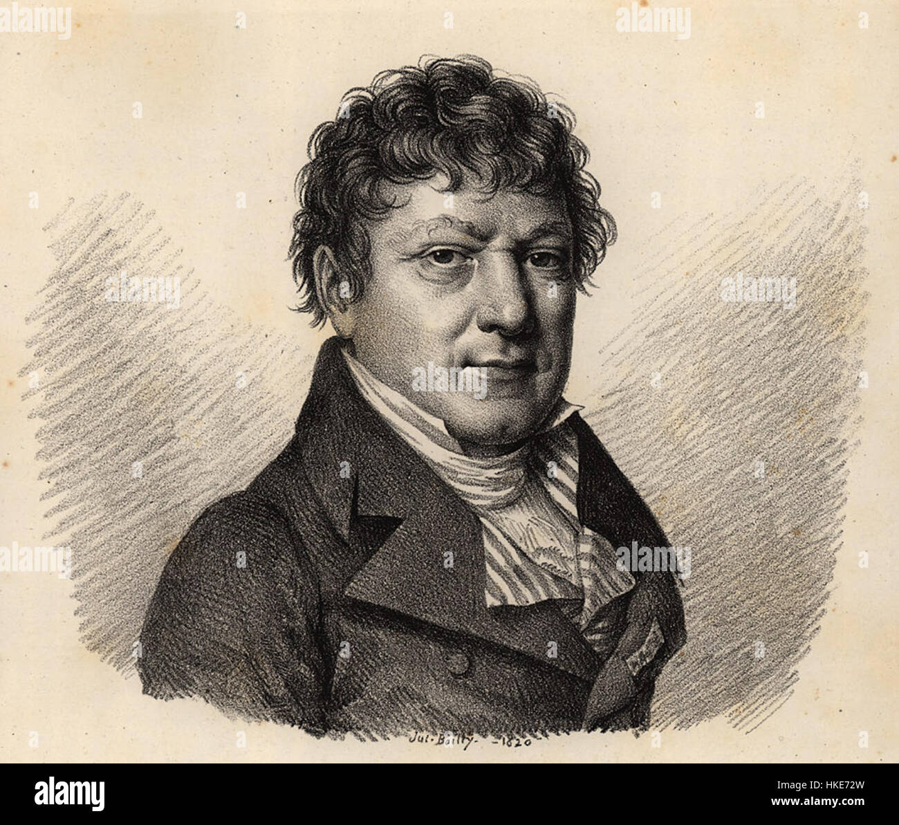 Ein Porträt von Jean Baptiste Joseph Delambre, einem französischen Mathematiker und Astronomen. Delambre, bekannt für seine Arbeiten zur Messung des Meridianbogens, leistete bedeutende Beiträge auf dem Gebiet der Wissenschaft während der Französischen Revolution und Napoleonischen Ära. Stockfoto