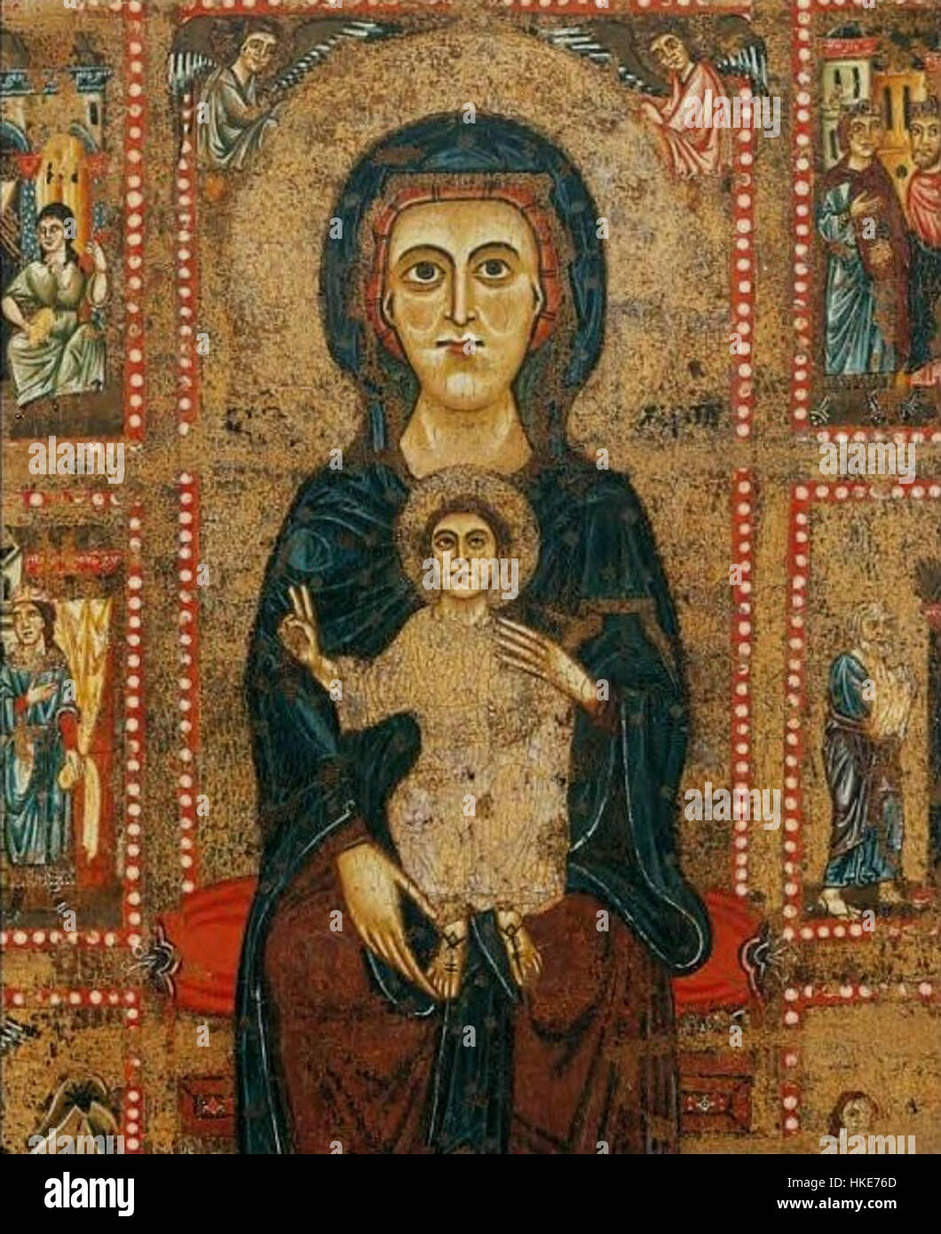 Maestro di Tressa. Madonna Col Bambino in Trono, due Angeli e Sei Storie (Mutile). 13 Prozent. Siena, Museo Diocesano. Stockfoto