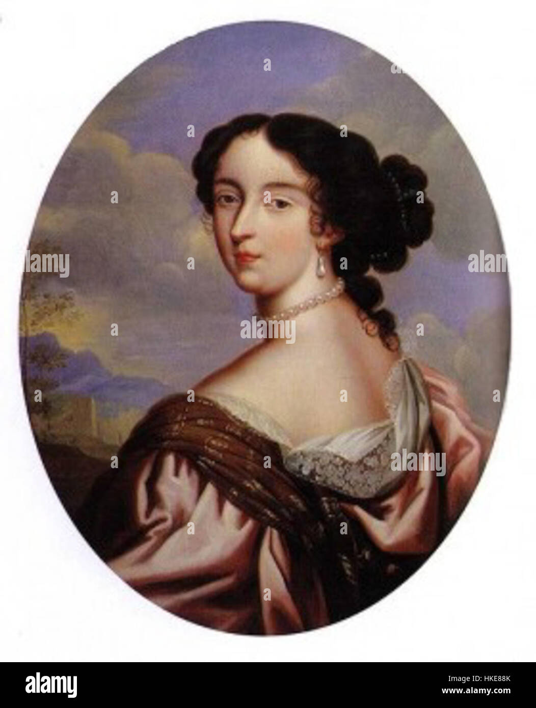 Dieses Gemälde zeigt Madame de Maintenon, die zweite Ehefrau von König Ludwig XIV. Von Frankreich. Als prominente Persönlichkeit am französischen Hof war sie für ihren Einfluss und ihre karitative Arbeit bekannt. Das Porträt fängt ihre königliche Präsenz und ihren würdevollen Charakter ein. Stockfoto