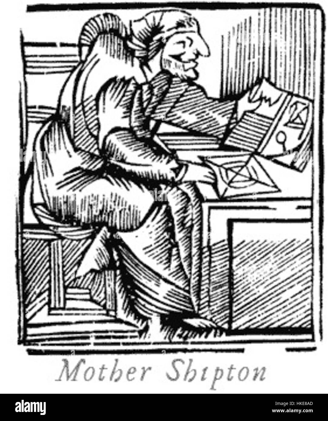 Mutter Shipton, geborene Ursula Southeil, war eine englische Prophetin, die für ihre Vorhersagen und ihr mysteriöses Erbe bekannt war. Ihr Leben und ihre Werke sind von Folklore umgeben, und ihre Geschichte fasziniert immer noch. Stockfoto