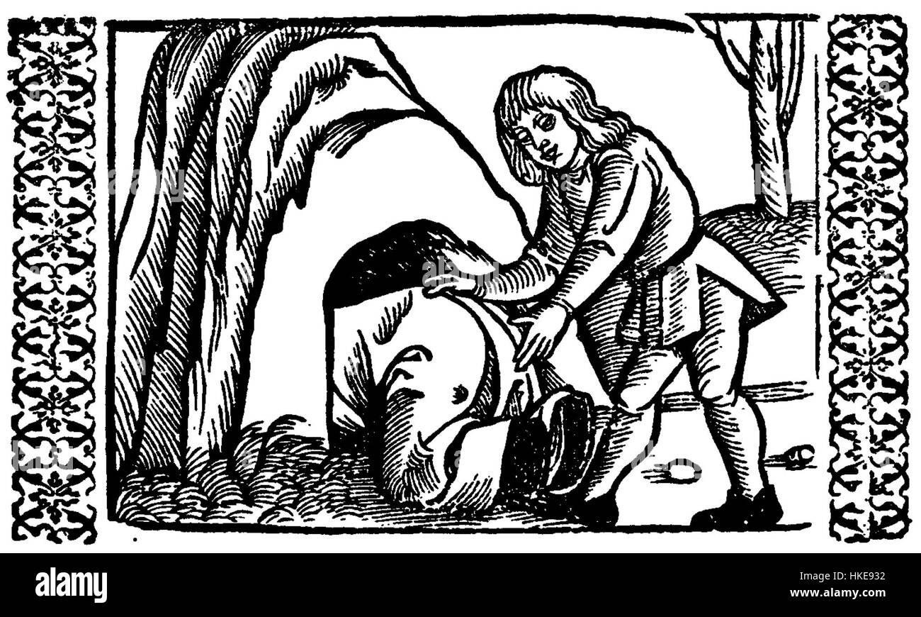 Dieses Kunstwerk von PL Chrzanowski zeigt Ignacy Biernata z Lublinas *Ezop*, eine Interpretation der berühmten antiken Fabeln. Das Stück verbindet klassische Themen mit Renaissance-Kunst und spiegelt die literarischen und visuellen Traditionen dieser Zeit wider. Stockfoto