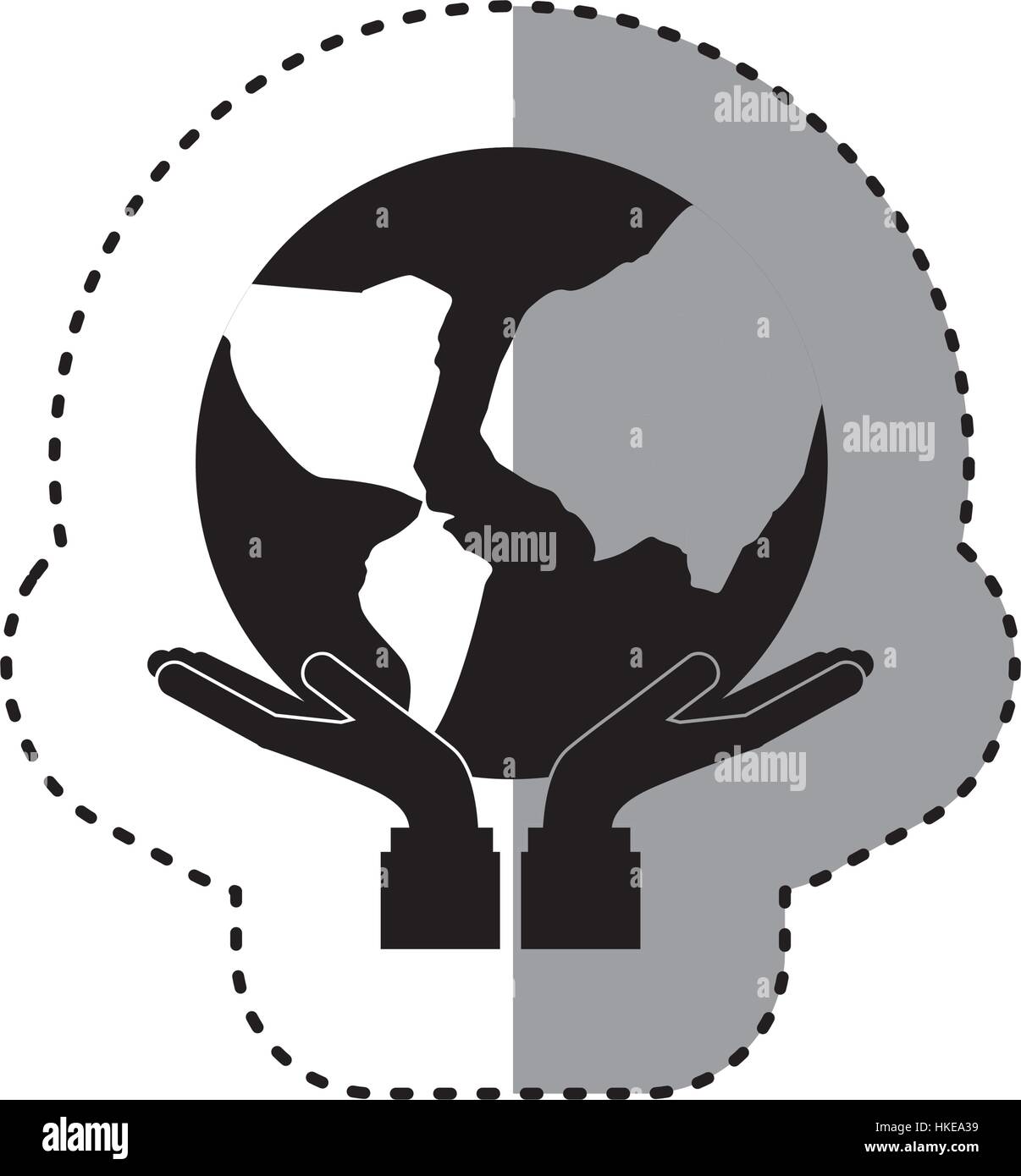 Aufkleber-Silhouette der Hände, die im Besitz einer Karte der Welt Stock Vektor