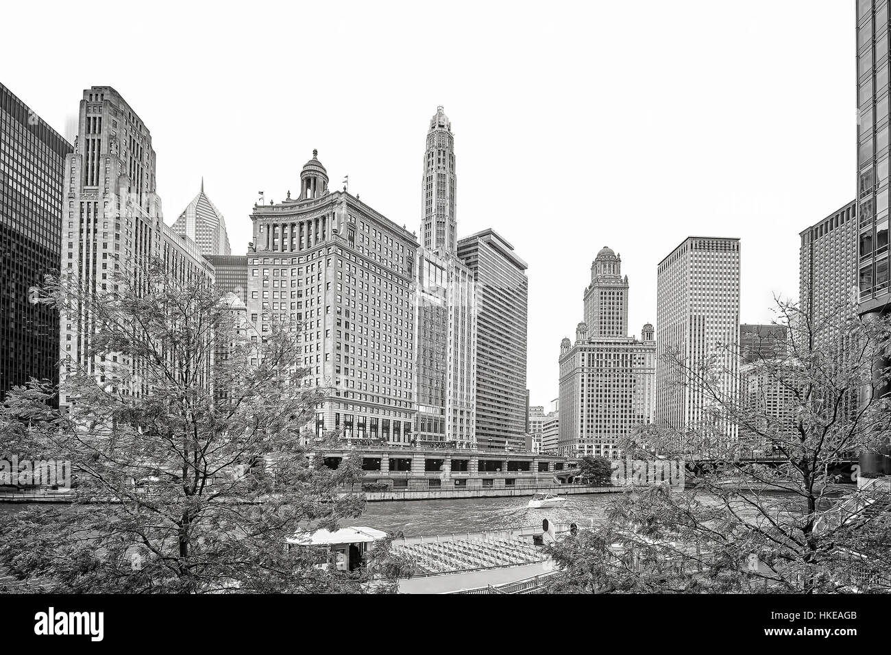 Schwarz / weiß Bild der Innenstadt von Chicago, USA. Stockfoto