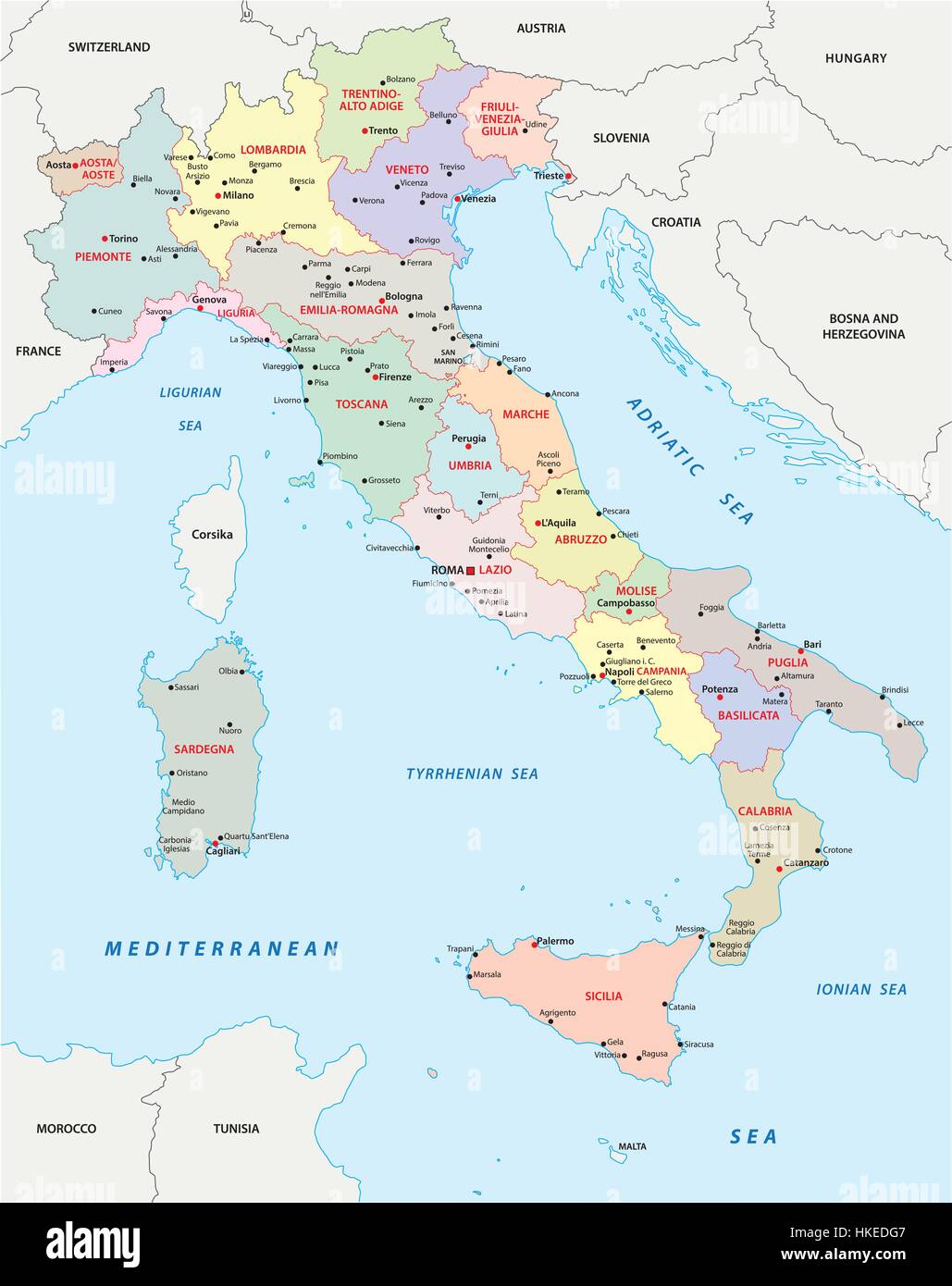 Administrative und politische Landkarte Italien Stock Vektor