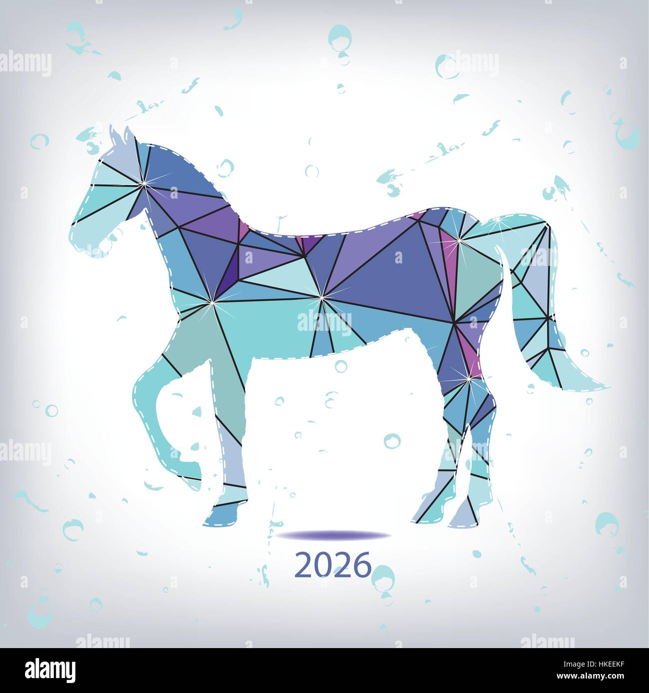 Frohes neues Jahr 2026 kreative Grußkarte mit Pferd gemacht von Dreiecken Stock Vektor