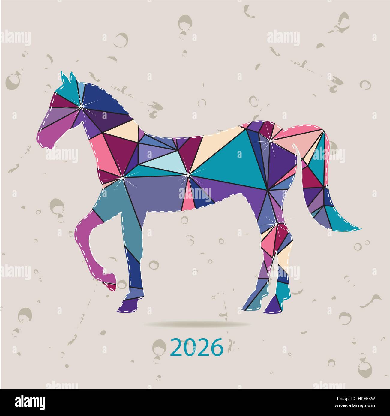 Frohes neues Jahr 2026 kreative Grußkarte mit Pferd gemacht von Dreiecken Stock Vektor