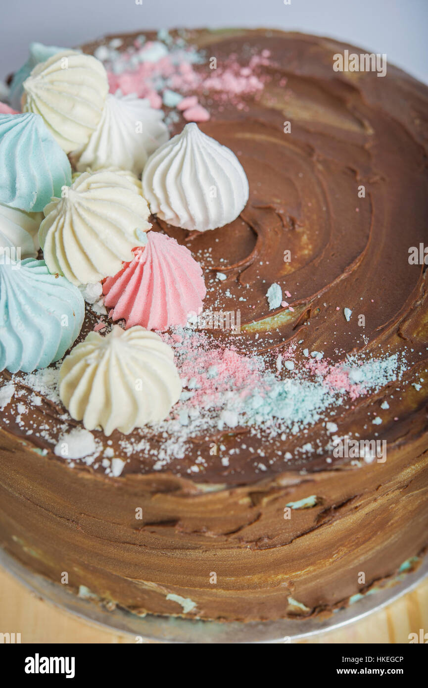 Schokoladen-Kuchen mit Baiser Stockfoto