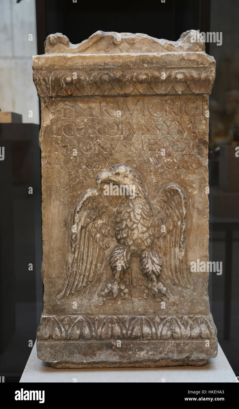 Altar der römischen Venus. Marmor. Späten 2. Jahrhundert. Augusta Emerita, heute Mérida, Badajoz. Spanien. Stockfoto