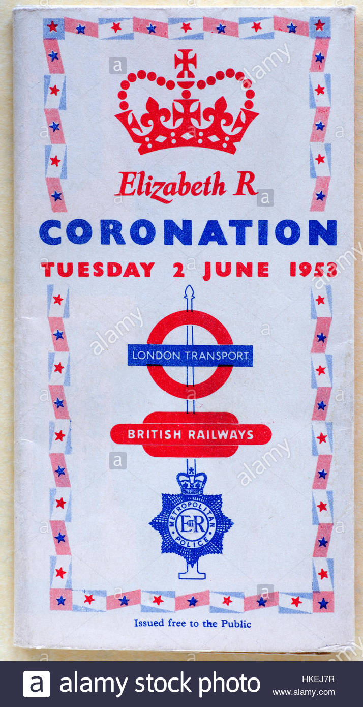 Offizieller Transport- und touristische Route Map für die Prozession und die Krönung von Queen Elizabeth 2 Stockfoto