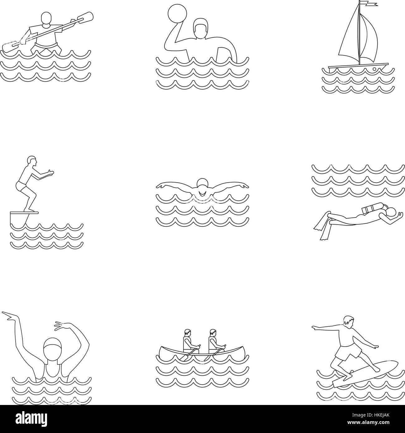 Wasser Übung Icons Set. Abbildung 9-Wasser-Bewegung-Vektor-Icons für das Web zu skizzieren Stock Vektor