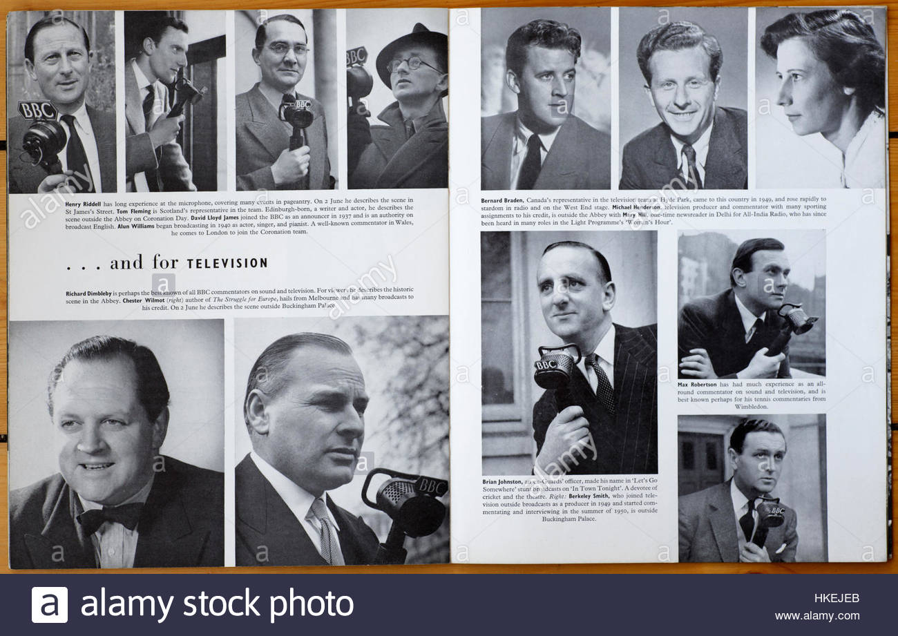 BBC TV-Moderatoren für die Krönung von Queen Elizabeth im Jahr 1953 Stockfoto