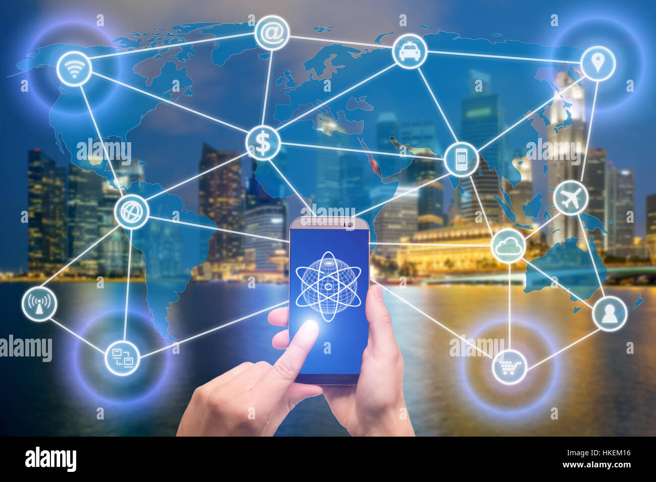 Netzwerk von mobilen Geräten wie Smartphone, Tablet, Thermostat oder smart-Home. Internet der Dinge und mobile-computing-Konzept. Stockfoto