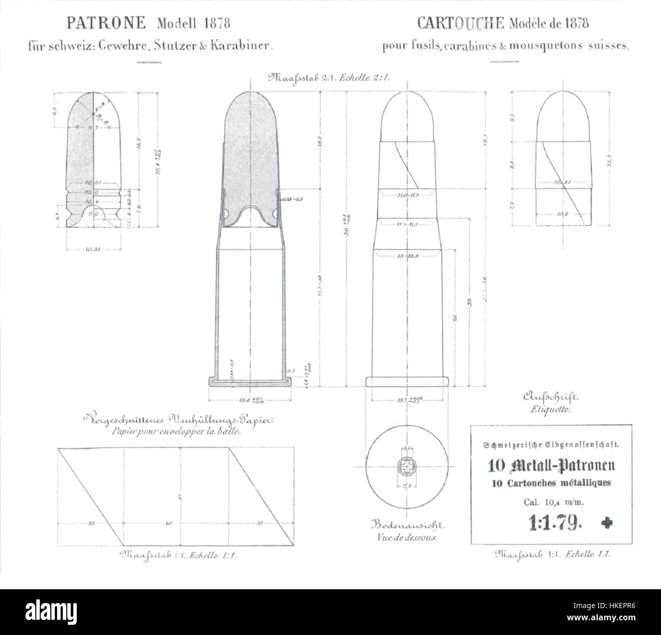 Dies ist eine historische Darstellung des 10,4 mm großen Vetterli 1878, eines Militärgewehrs der italienischen Armee. Das Gewehr war besonders für seinen Bolzenmechanismus bekannt und wurde Ende des 19. Jahrhunderts in verschiedenen Feldzügen eingesetzt. Das Kunstwerk repräsentiert das Design und die Mechanik dieser bedeutenden Schusswaffe. Stockfoto