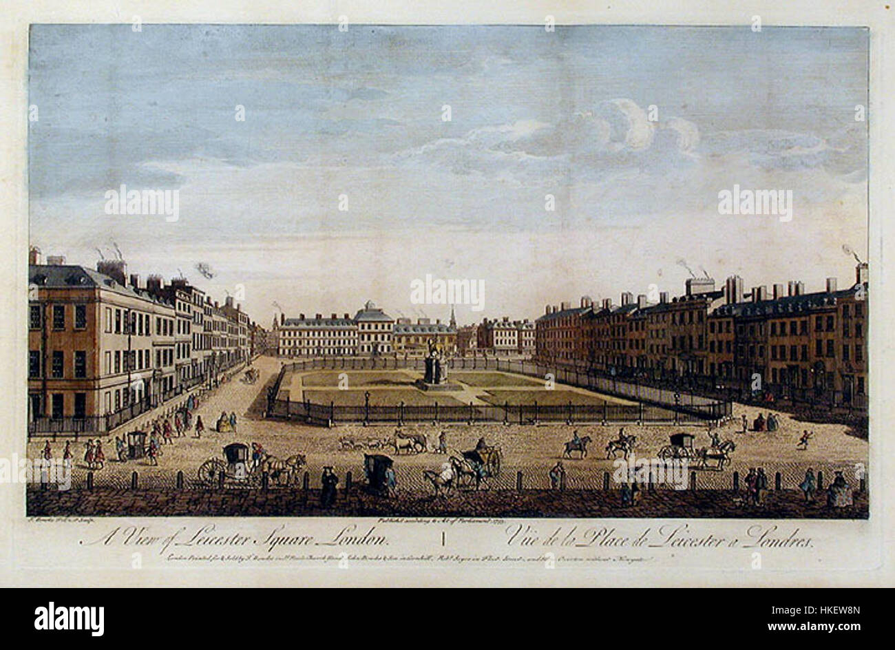 Eine historische Kartendarstellung von Thomas Bowles, die den Leicester Square im Jahr 1753 darstellt und die städtische Entwicklung Londons während dieser Zeit zeigt. Stockfoto