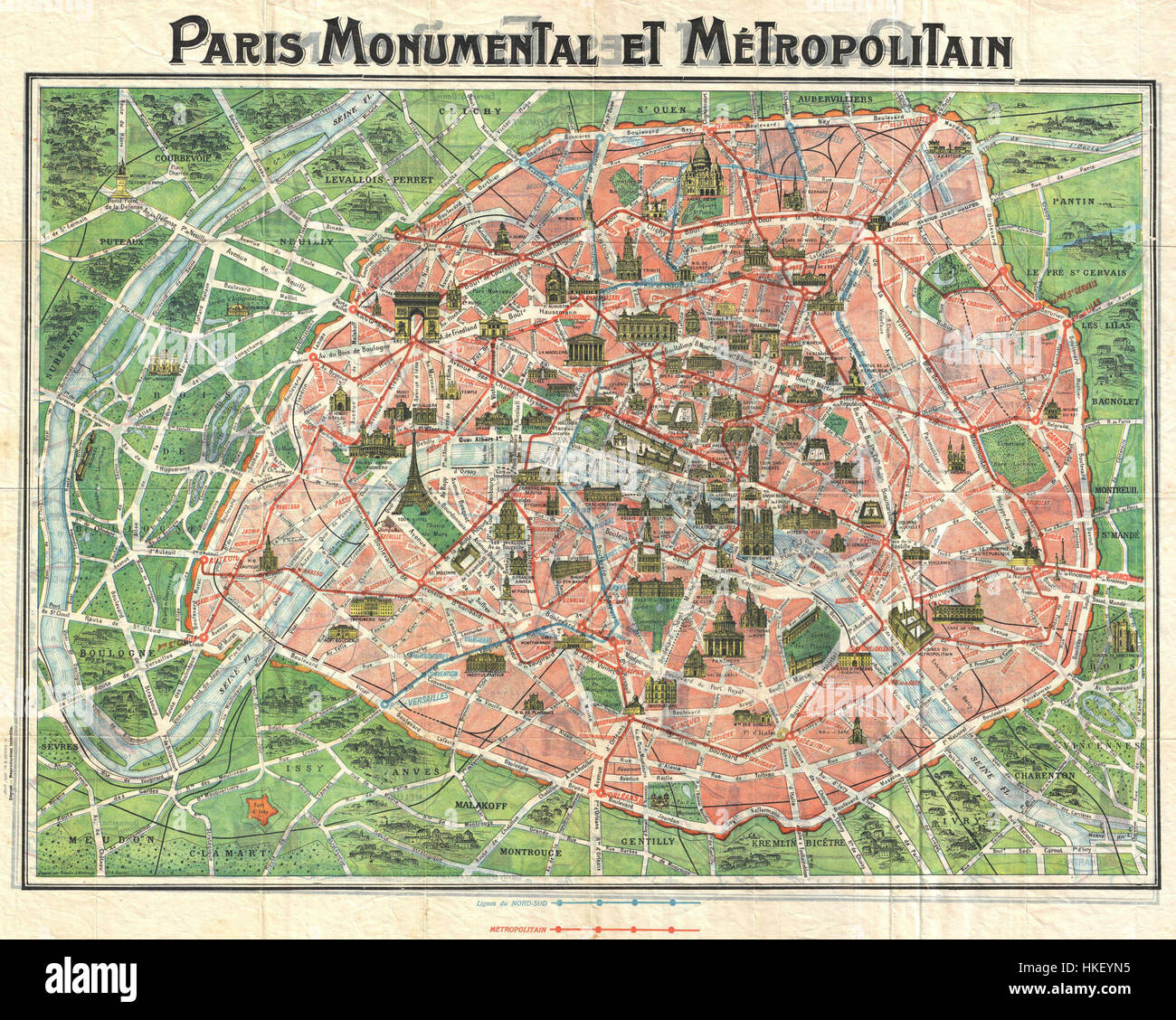 1920 Jugendstil Denkmal Karte von Paris, Frankreich Geographicus ParisMonumental Dutal 1920 Stockfoto