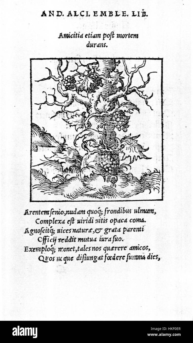 Dieses Kunstwerk mit dem Titel *Amicitia etiam post mortem durans* (Freundschaft dauert auch nach dem Tod) symbolisiert die dauerhafte Natur der Freundschaft, die über die Grenzen des Lebens hinausgeht. Das Stück stellt Themen der Loyalität und Verbindung über den Tod hinaus dar, die oft in der Gedenkkunst verwendet werden, um ewige Bande zwischen Menschen zu reflektieren. Stockfoto