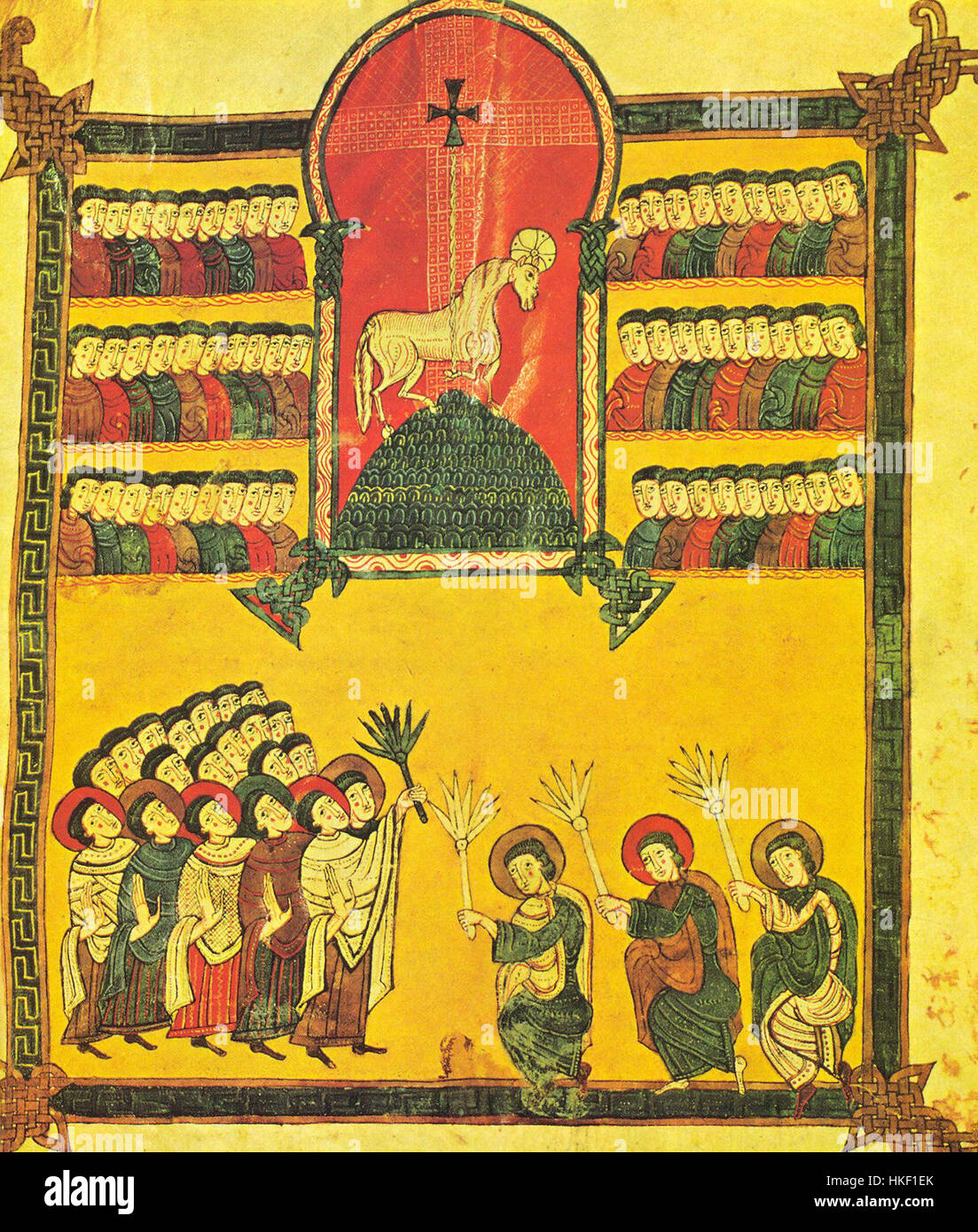 Dieses Kunstwerk, genannt *B Osma 92v*, zeigt kompliziertes Design und Details im Stil der Renaissance-Kunst des 16. Jahrhunderts. Das Gemälde unterstreicht den Einfluss italienischer Meister und die Verfeinerung von Farbe und Komposition in dieser Zeit. Stockfoto