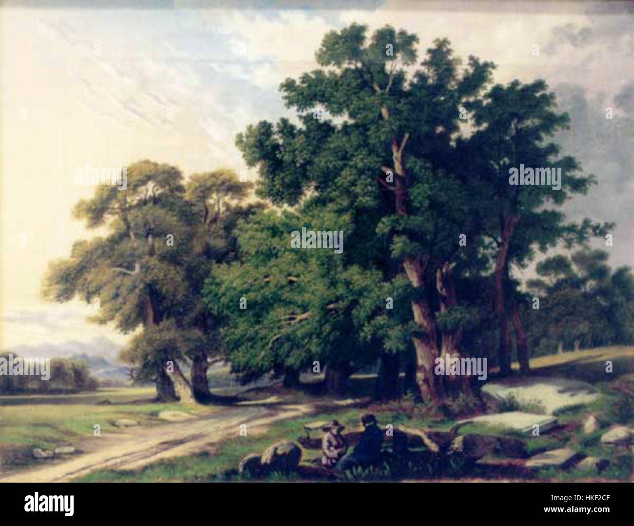 Alois Bubaks Gemälde „Lesni cesta“ fängt die Schönheit eines Waldweges in einer natürlichen Umgebung ein. Das Kunstwerk zeigt komplizierte Details der Bäume und des Laubs, die die tiefe Verbindung des Künstlers mit der Natur und seinen Fokus auf realistische Landschaftsmalerei widerspiegeln. Stockfoto