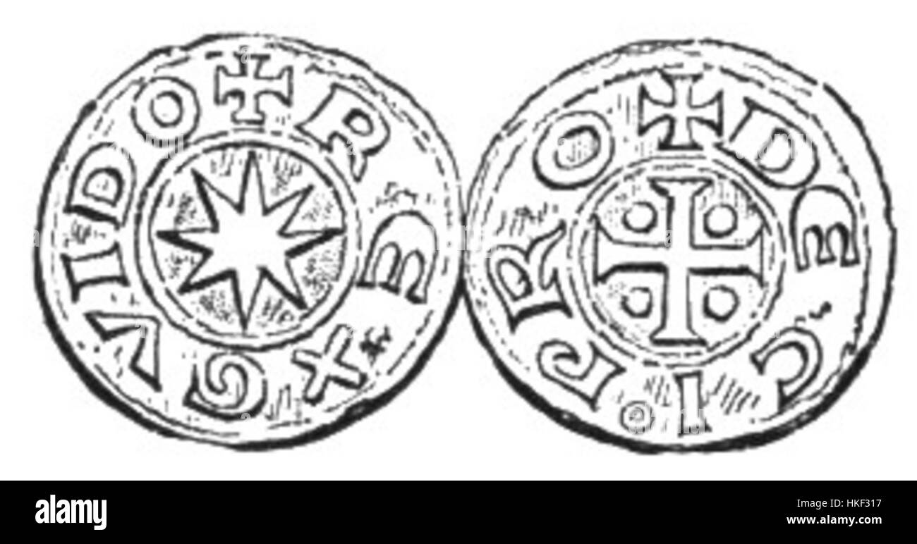 Die Münze von Guy de Lusignan, einer historischen Figur aus den mittelalterlichen Kreuzzügen, ist ein wichtiges numismatisches Artefakt. Die Münze stammt aus dem 12. Jahrhundert und ist ein Spiegelbild seiner Herrschaft als König von Jerusalem. Es zeigt die Schnittmenge von Währungen und historischen Ereignissen während der Kreuzzüge. Stockfoto