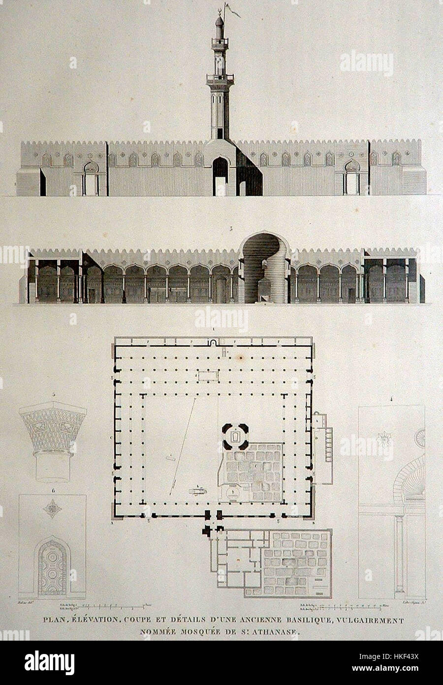 Beschreibung de Egypte, Kunstgegenstände V, Platte 38, Abschnitt und Plan der Moschee Attarine gezeichnet c.1798, veröffentlicht in der Panckoucke Ausgabe von 1821-9 Stockfoto