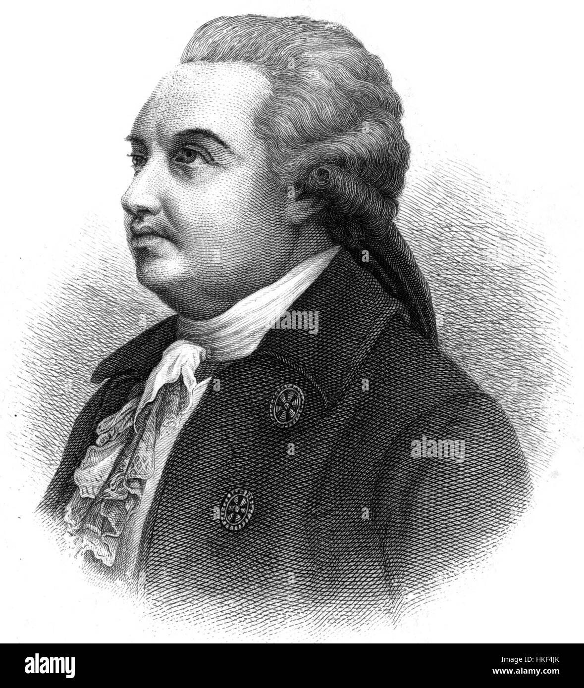 Der Stich *Fonvizin2* eines unbekannten Künstlers zeigt ein detailliertes Porträt des russischen Dramatikers Denis Fonvizin. Das Werk hebt Fonvizins historische Bedeutung und seinen Beitrag zur russischen Literatur hervor. Stockfoto