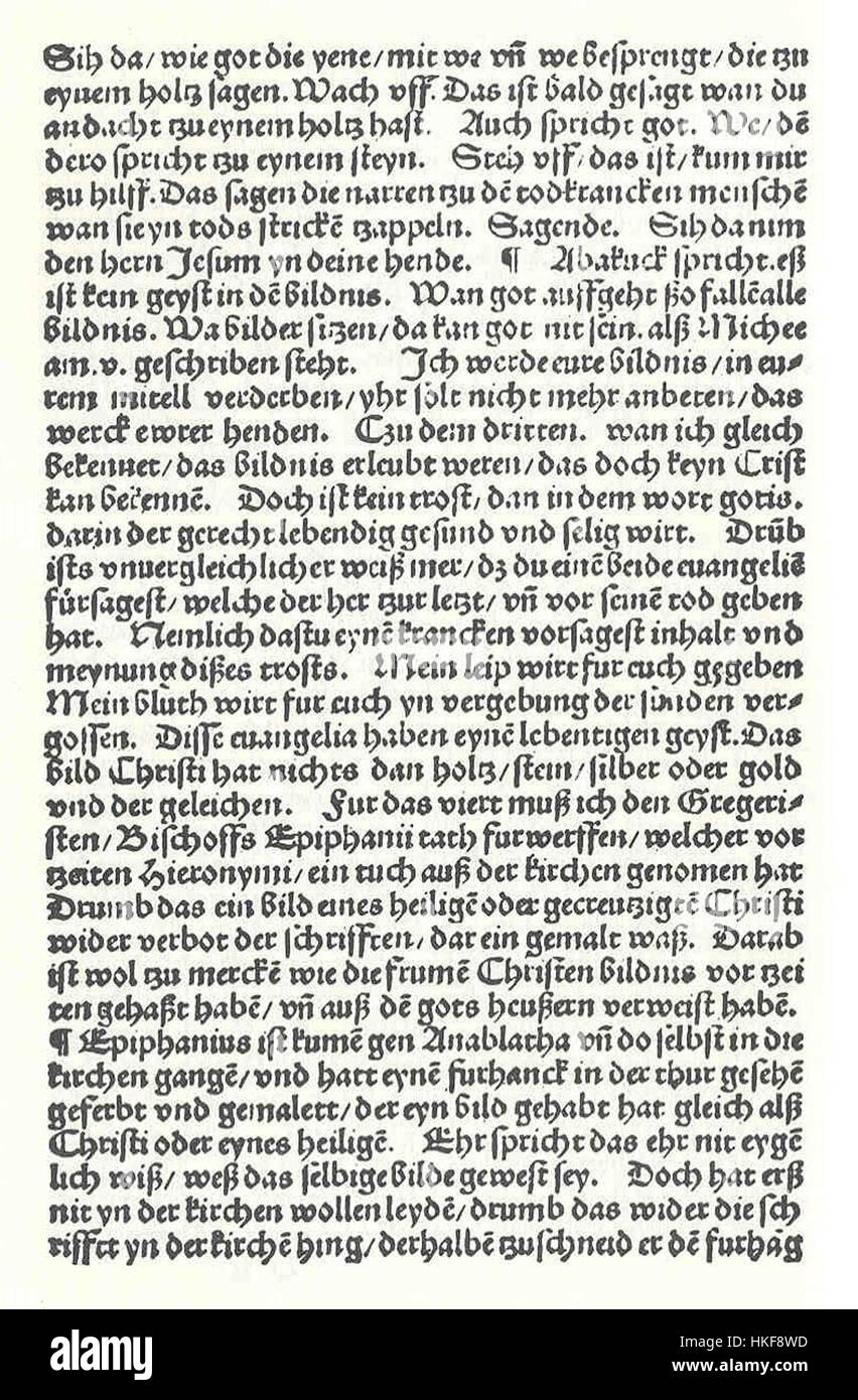 Dieser Holzschnitt aus dem 16. Jahrhundert von Andreas Karlstadt repräsentiert seine Ansichten zur Abschaffung religiöser Bilder. Das Stück ist ein kritisches Werk der Reformation, das die traditionelle Verwendung von Ikonen in der christlichen Anbetung in Frage stellt. Stockfoto