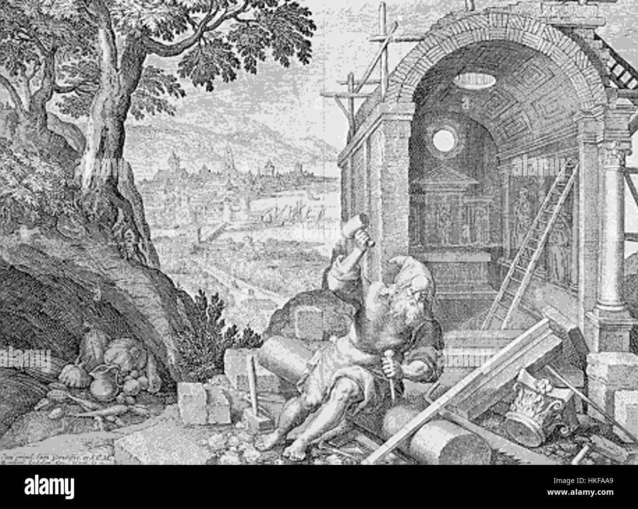 Marino als Steinhauer ist ein historisches Gemälde, das den Steinmetzer Marino in einer künstlerischen Szene darstellt. Das Werk konzentriert sich auf Handwerkskunst und Arbeit und spiegelt die Bedeutung der Handwerkskunst während der Renaissance wider. Stockfoto