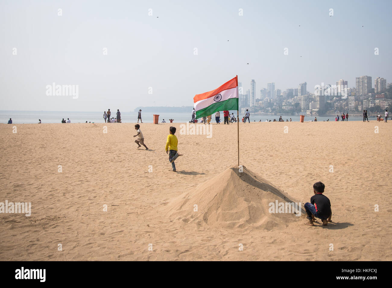 Leute feiern Tag der Republik am Marine Drive in Mumbai (Bombay), Indien. Stockfoto