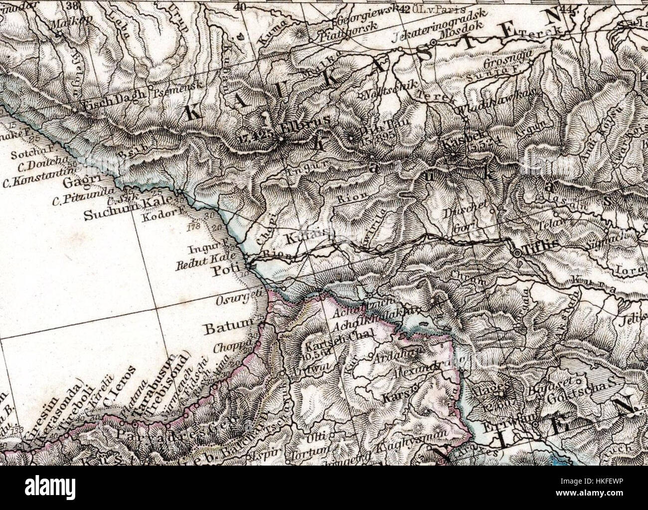 „Das Mittellandische Meer und Nord Afrika“ von Adolf Stieler, erstellt 1875, ist eine detaillierte Karte, die das Mittelmeer und Nordafrika zeigt. Sie spiegelt die geographische Kenntnis der Zeit wider. Stockfoto