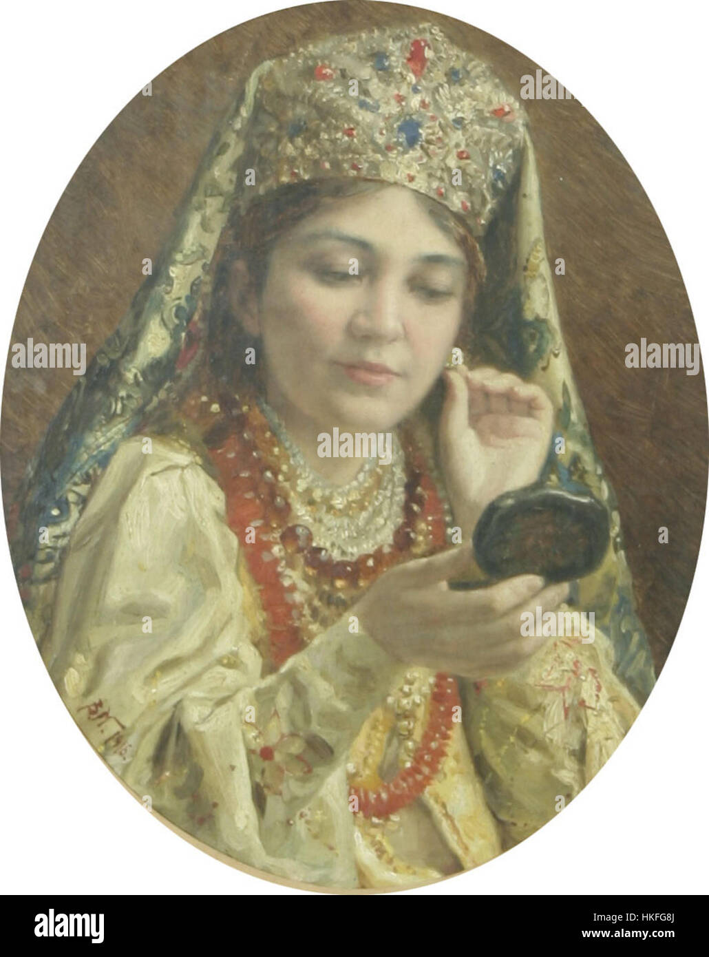 Vladimir Egorovich Makovsky junge Dame schauen in einen Spiegel, 1916 Stockfoto