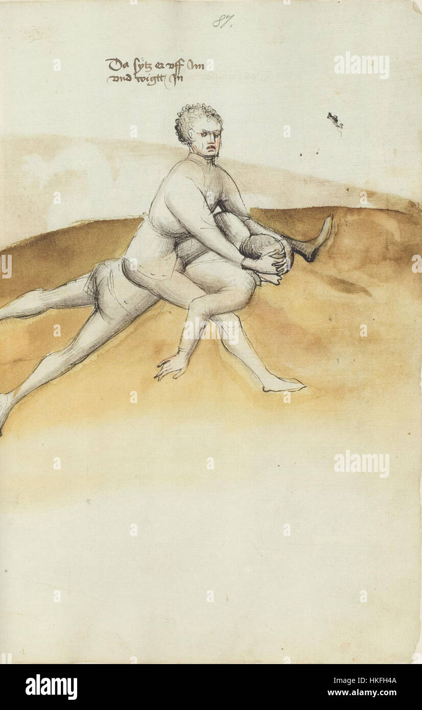 Ein detailliertes Bild aus einer Manuskripte, katalogisiert als Ms.XIX.17 3 44r, zeigt eine Seite mit komplexen mittelalterlichen Kunstwerken und Texten aus der historischen Periode der Manuskripte. Stockfoto