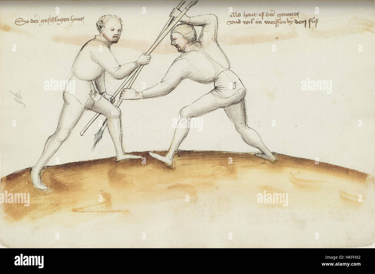 Diese Manuskriptseite mit der Bezeichnung Ms. XIX.17 3 48v zeigt eine seltene und wertvolle Beleuchtung aus dem Mittelalter mit detaillierten Kunstwerken und Schriften aus dem 14. Jahrhundert. Stockfoto