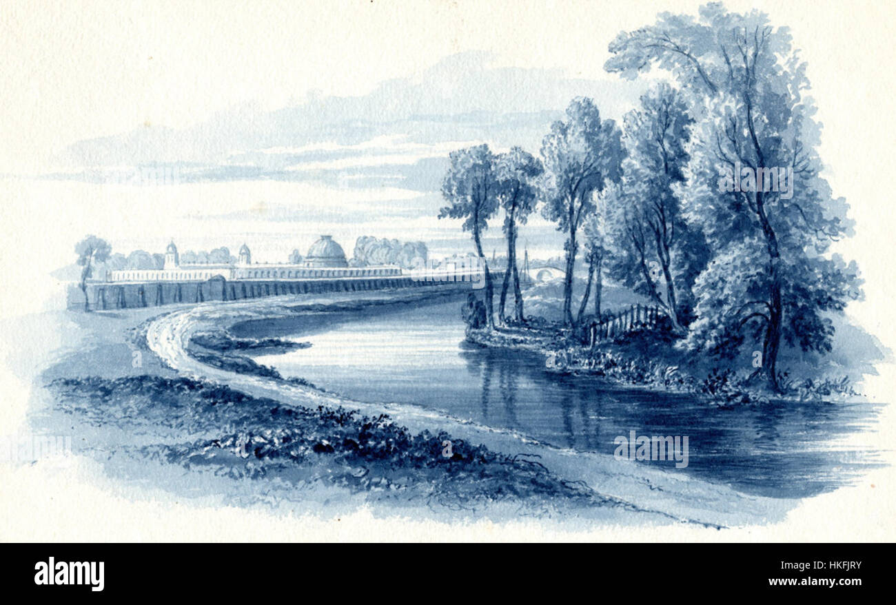 William Cowens Gemälde zeigt den Brompton Cemetery und den Kensington Canal und konzentriert sich auf die architektonische und natürliche Schönheit Londons aus dem 19. Jahrhundert. Das Gemälde hebt die historischen Gräber des Friedhofs und den ruhigen Kanal hervor, der in die Landschaft der Stadt integriert ist. Stockfoto